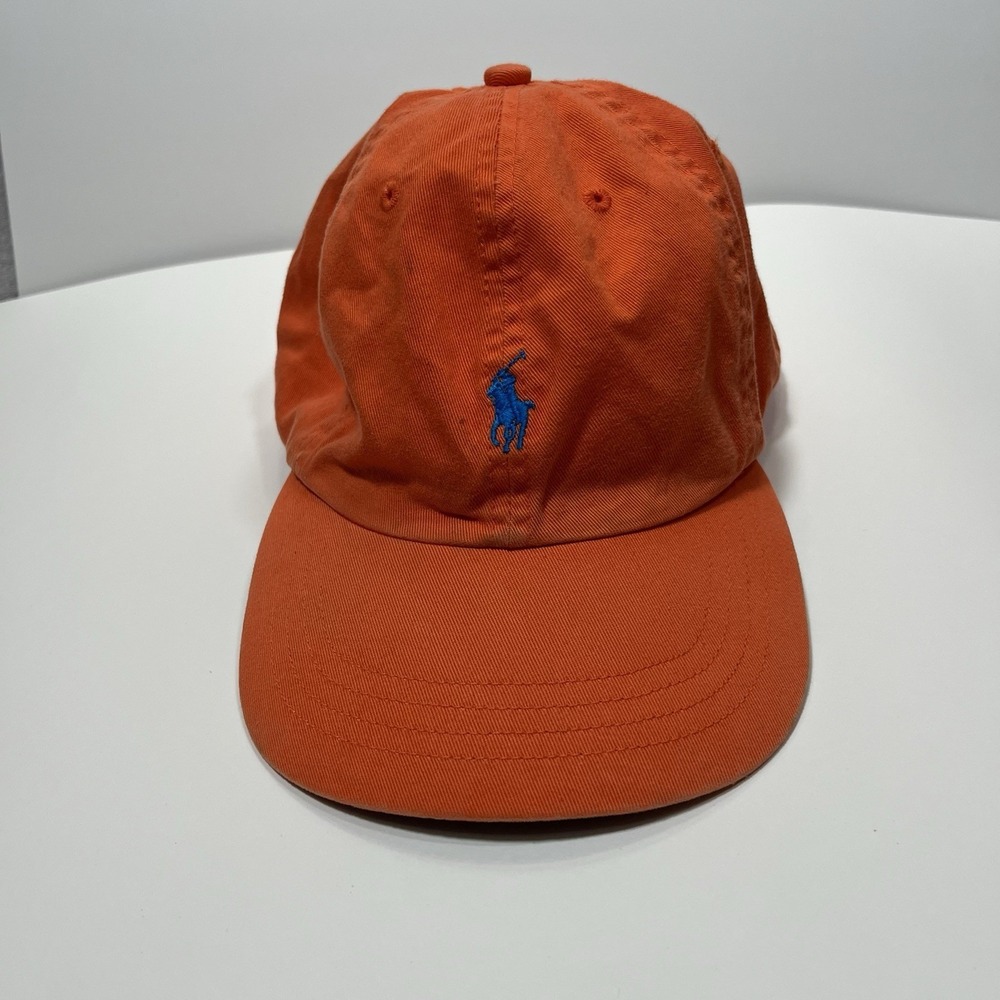 Polo Ralph Lauren Cotton Chino Leather Buckleโ Strap Orange Cap Trucker Baseball